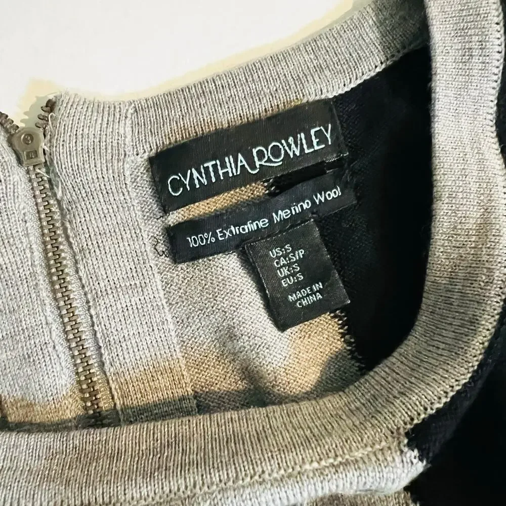 Cynthia Rowley Extra Fine Merino Wool Color Block Dress Size S Small Black Gray - Picture 4 of 7